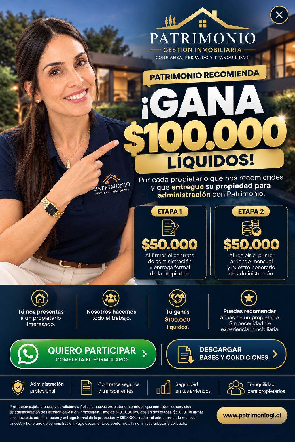 Jennifer, fundadora de Patrimonio, presenta el programa de referidos: gana $100.000 por recomendar propietarios